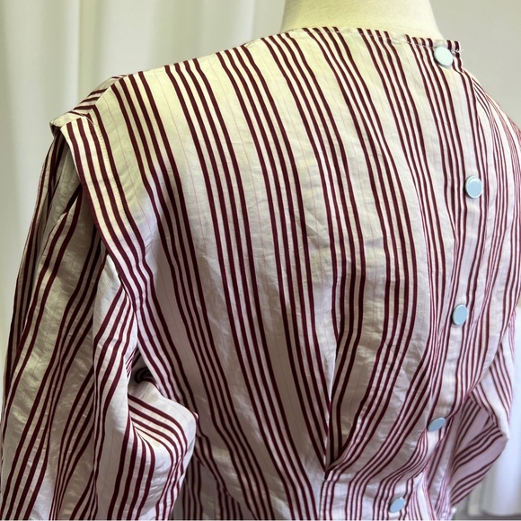 Sandro Red and White Pinstripe Structural Blouse - Picture 7 of 16